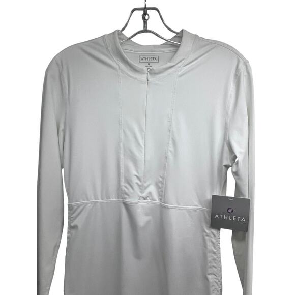 Athleta Womens White Half Zip Ruched Guard Athleisure Long Top Shirt Medium New - Picture 4 of 11